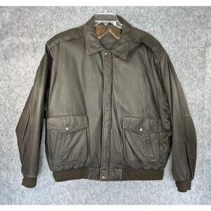 Roundtree & Yorke Men's Brown Leather Flight Bomber Aviator Jacket Coat Sz 2XL